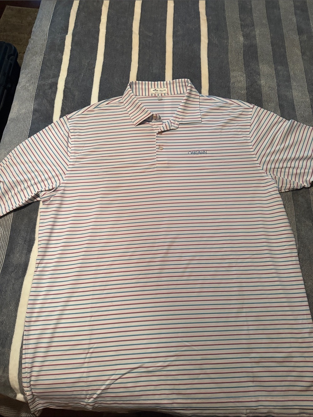 Peter Millar White Polo with Pink and Blue Stripes